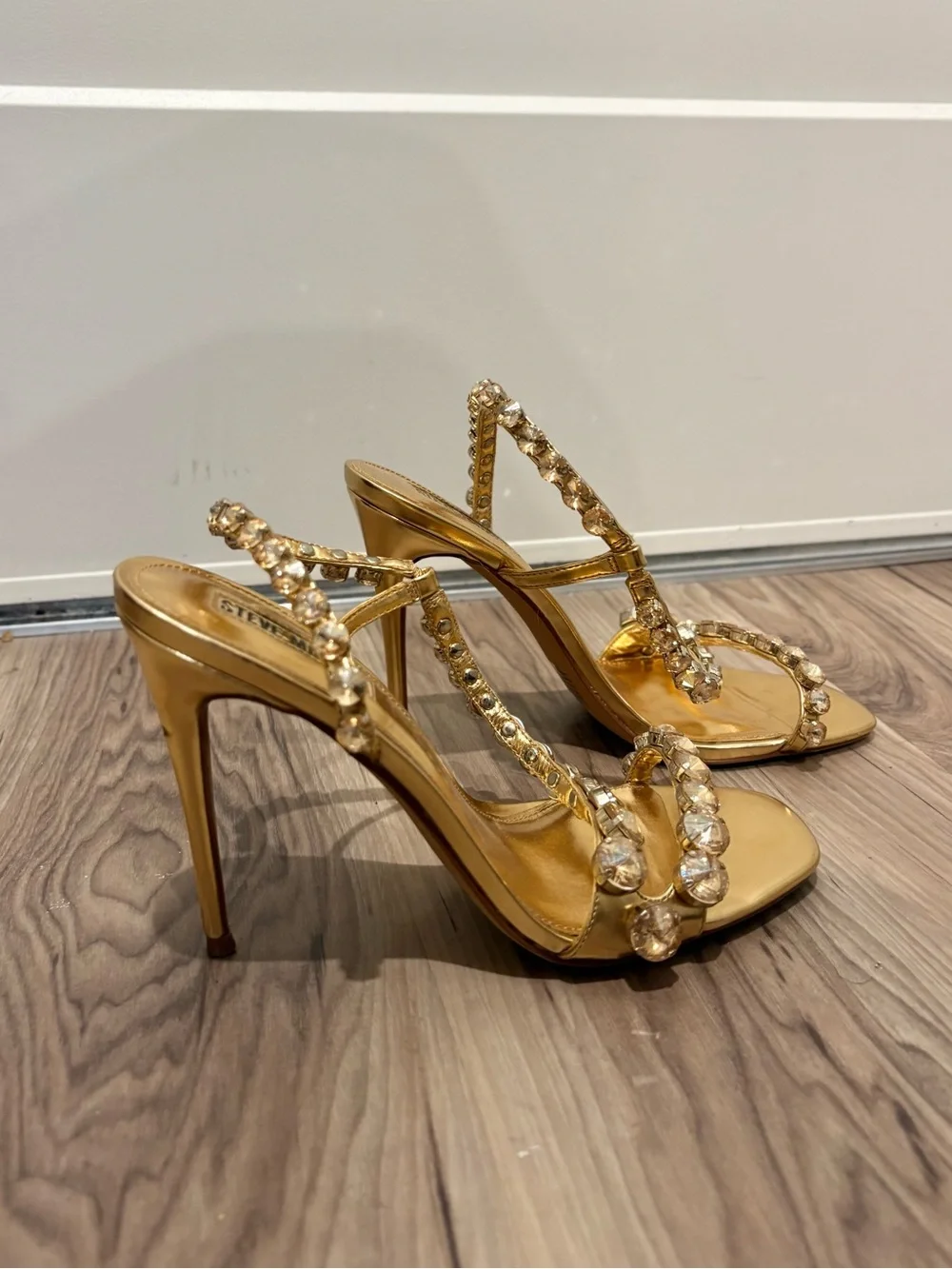 Steve Madden Gold Crystal-Embellished High Heel Sandals